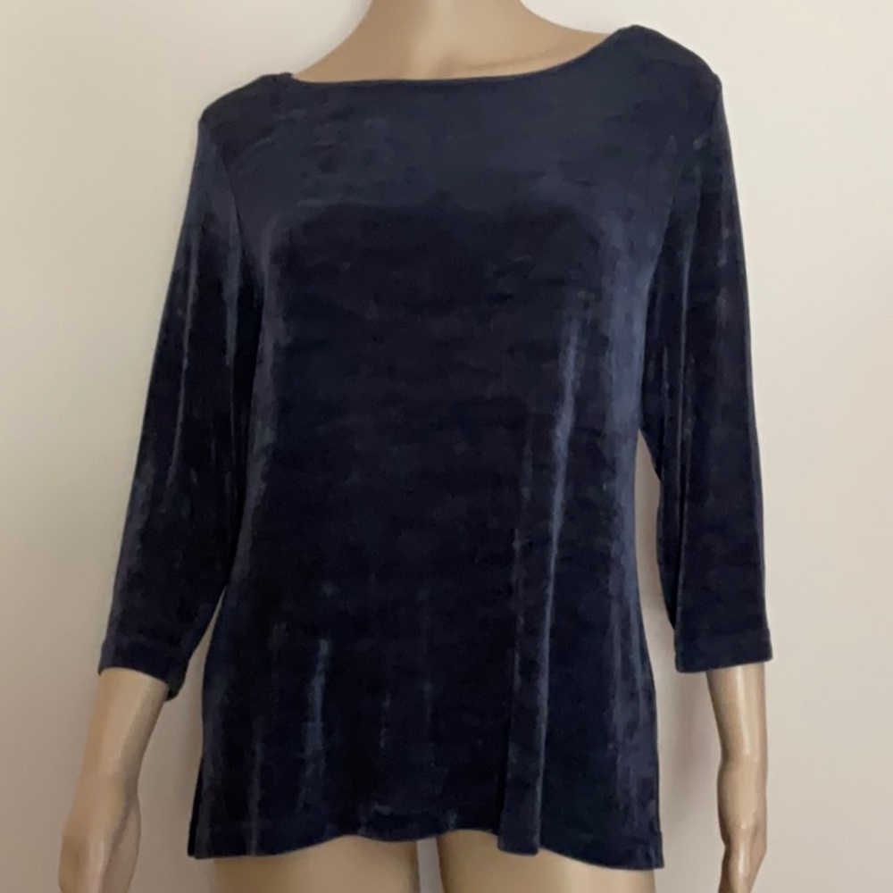 Vintage Jessica Holbrook Liquid Slinky Knit Navy 3/4 Sleeve Top